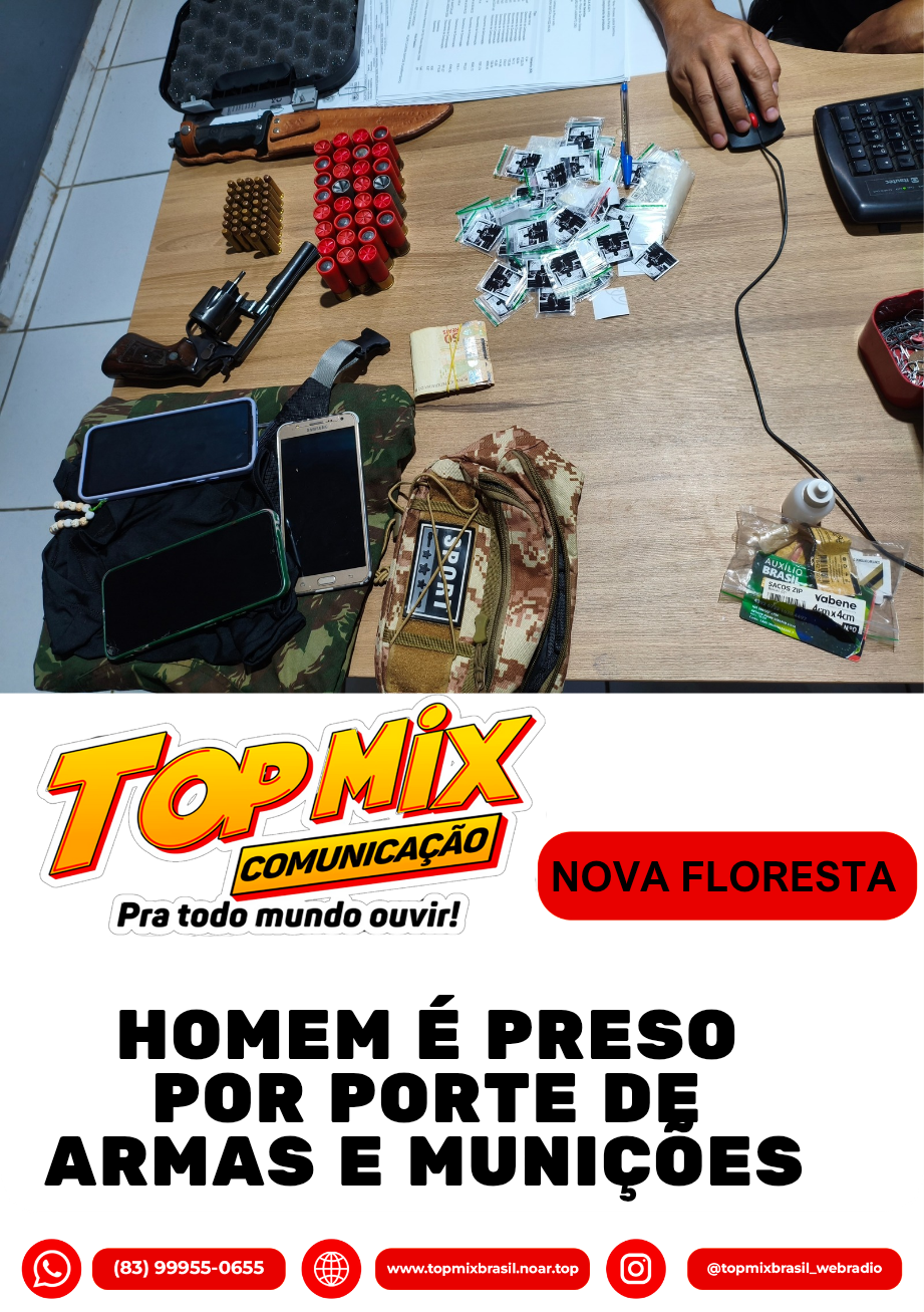 Nova Floresta: Homem com histórico de tráfico é preso por porte de armas de fogo e munições