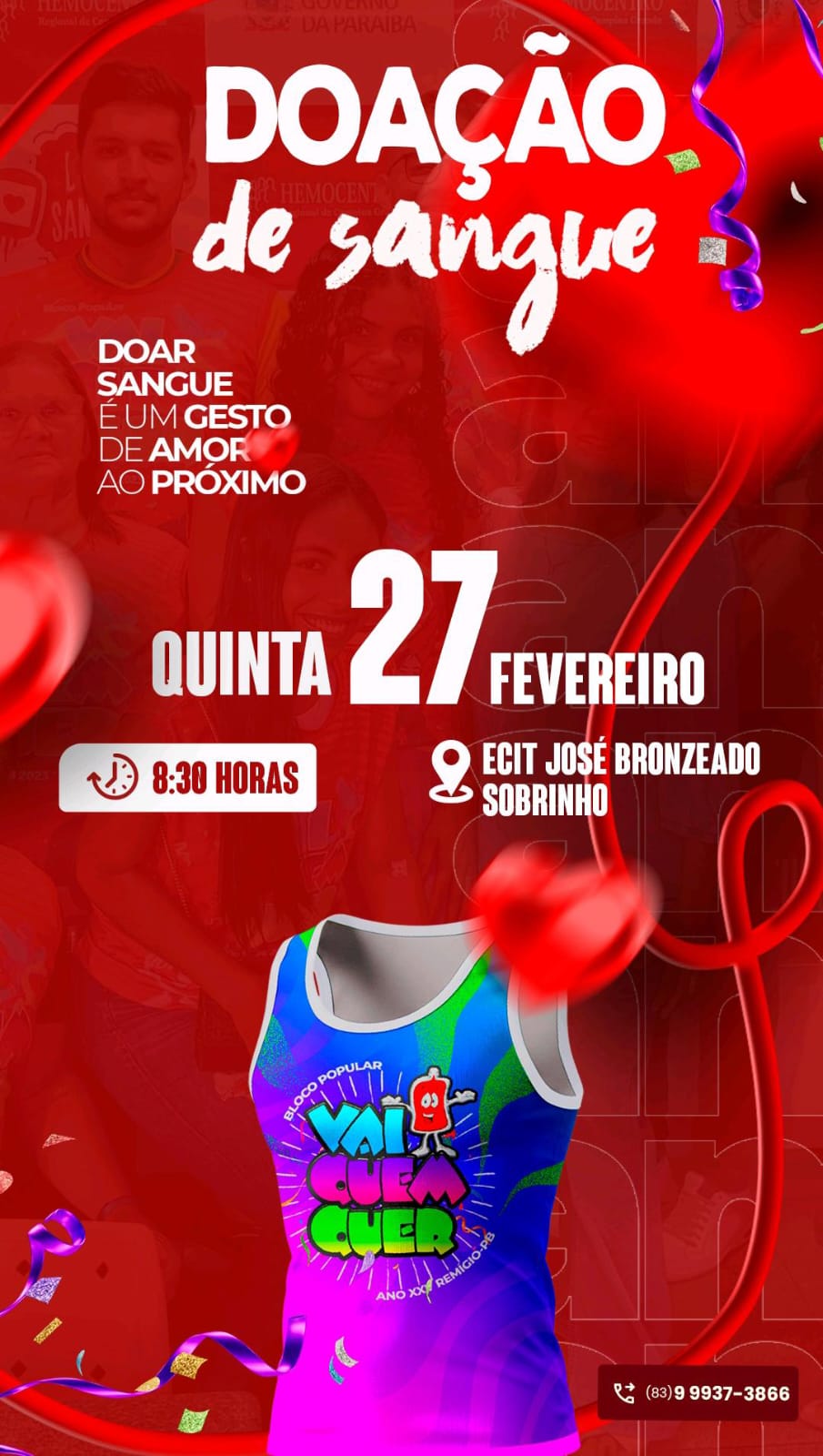 Folia Solidária: Bloco Popular Vai Quem Quer Realizar Coleta de Sangue Pará o Hemocentro da PB