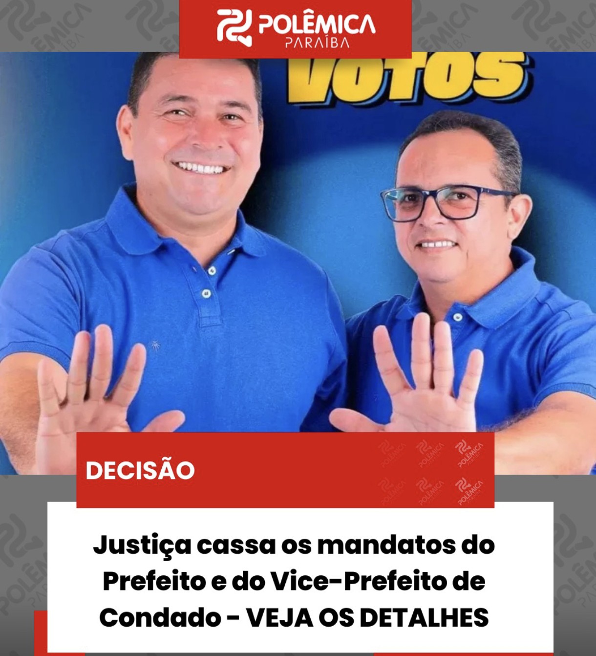 Prefeito e vice de Condado (PB) são cassados por Crime Eleitoral
