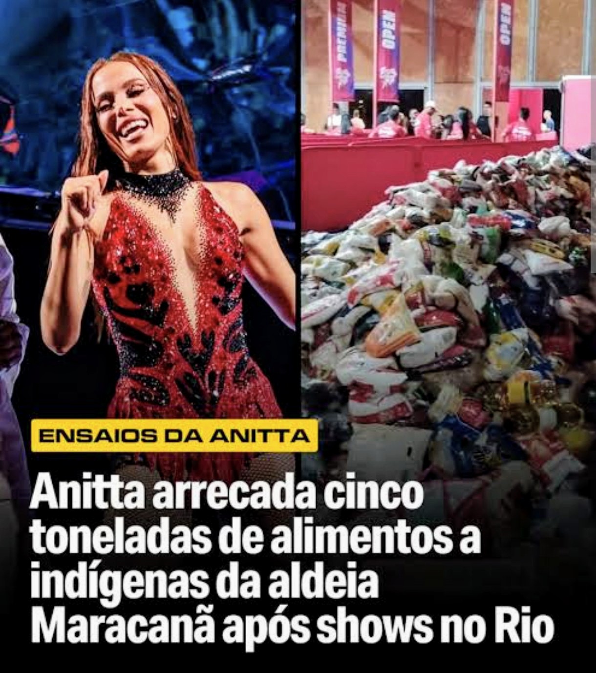 Anitta Arrecada Cinco Toneladas de Alimentos Para a Aldeia Maracanã Em Evento no Rio de Janeiro